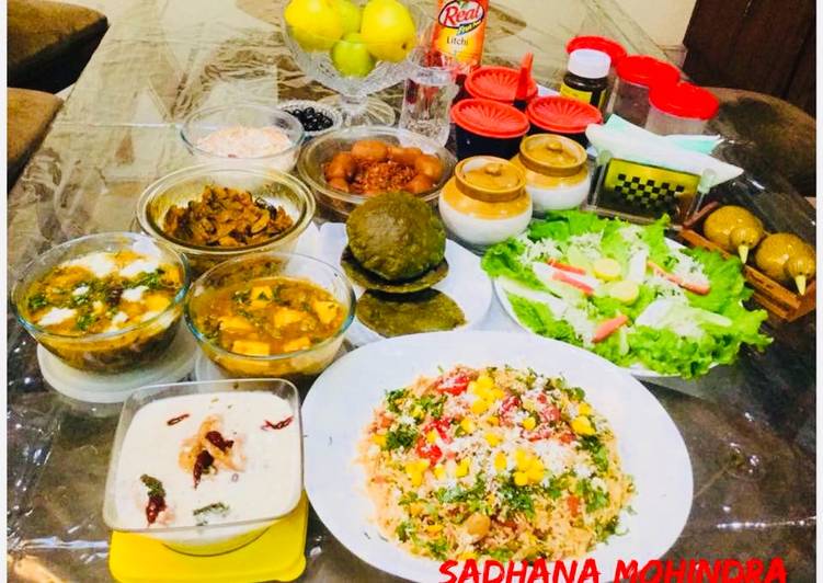 Steps to Prepare Super Quick Homemade Potato Butter Masala,Mater-Paneer,Khatta -Meetha Kaddu,Spinach Pooris