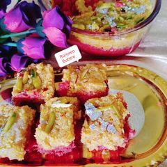 Strawberry coconut kalakand A picture of Strawberry coconut kalakand.