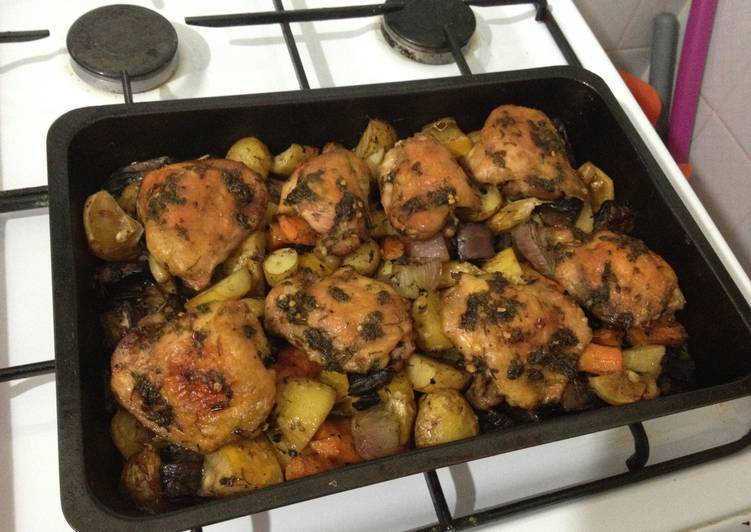 Step-by-Step Guide to Make Any-night-of-the-week Lemon-N-Garlic Slow Roasted Chicken &amp; Vegetables