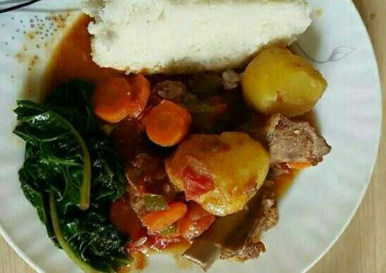 Ugali/meat and spinach