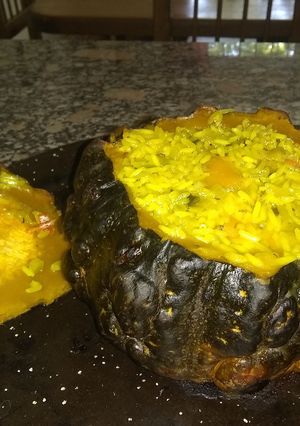Una foto de Zapallo relleno con risotto