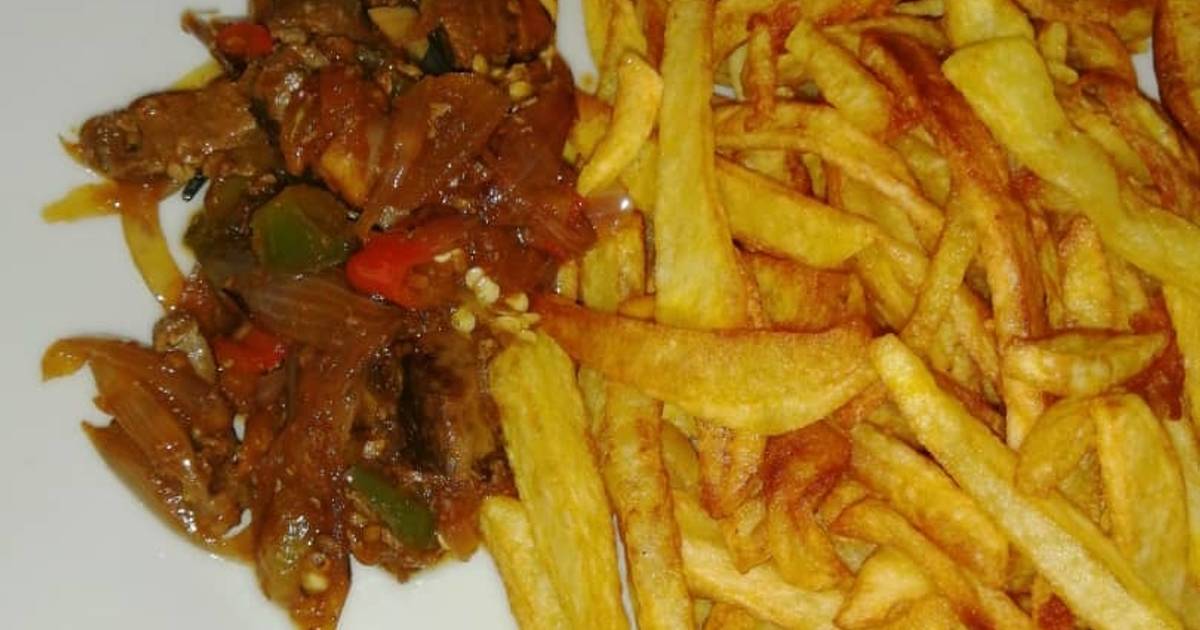 Kibda (Egyptian liver sauce) and French fries Recipe by Smart Culinary