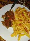 Kibda (Egyptian liver sauce) and French fries
