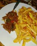 Kibda (Egyptian liver sauce) and French fries