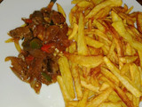 Kibda (Egyptian liver sauce) and French fries