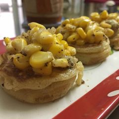 A picture of Sweet corn and mozarella cheese crumpets.
