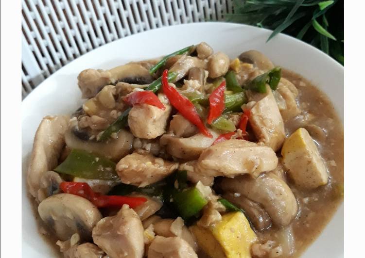 Resep Ayam jamur tahu saus tiram Anti Gagal