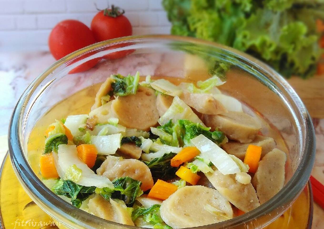 Tumis Sawi Bakso gurih enak sederhana
