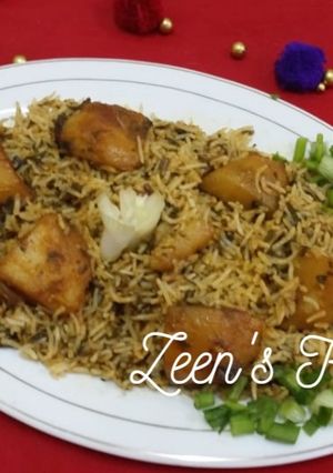A picture of Paalak Aloo Pulao.
