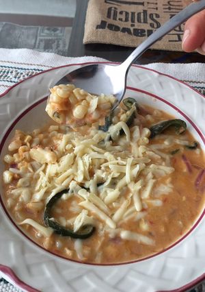 A picture of Corn and Poblano Pepper Soup.
