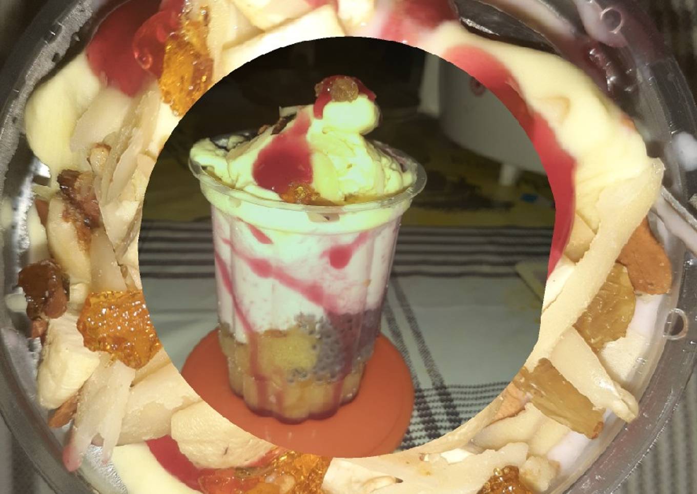 Rose and strawberry falooda with custard ice cream