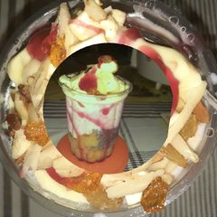 Rose and strawberry falooda with custard ice cream A picture of Rose and strawberry falooda with custard ice cream.