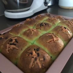 Pandan Milk Bread with Banana Choc Cheese Fillings A picture of Pandan Milk Bread with Banana Choc Cheese Fillings.