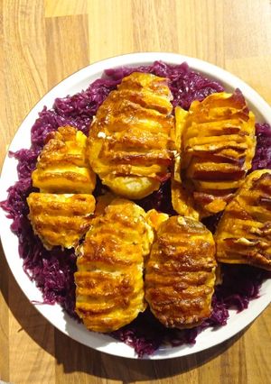 Sonkás sajtos burgonya recept fotója