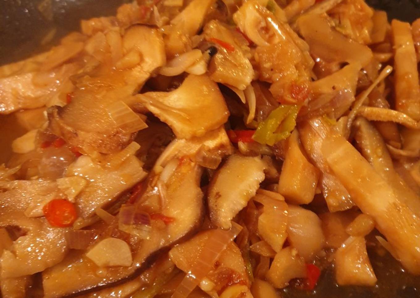 Tumis nangka muda jamur shitake pedas