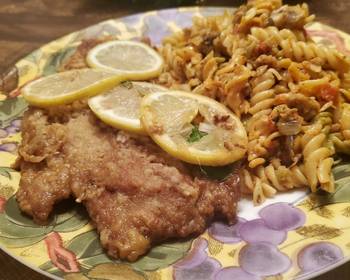 Easy Fast Cooking Brads veal scallopini w sausage  sun dried tomato pasta Delicious