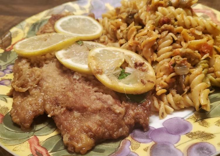 Recipe of Favorite Brad’s veal scallopini w/ sausage & sun dried tomato pasta