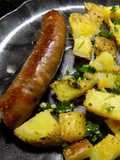 Butifarra con papas rústicas crocantes al curry
