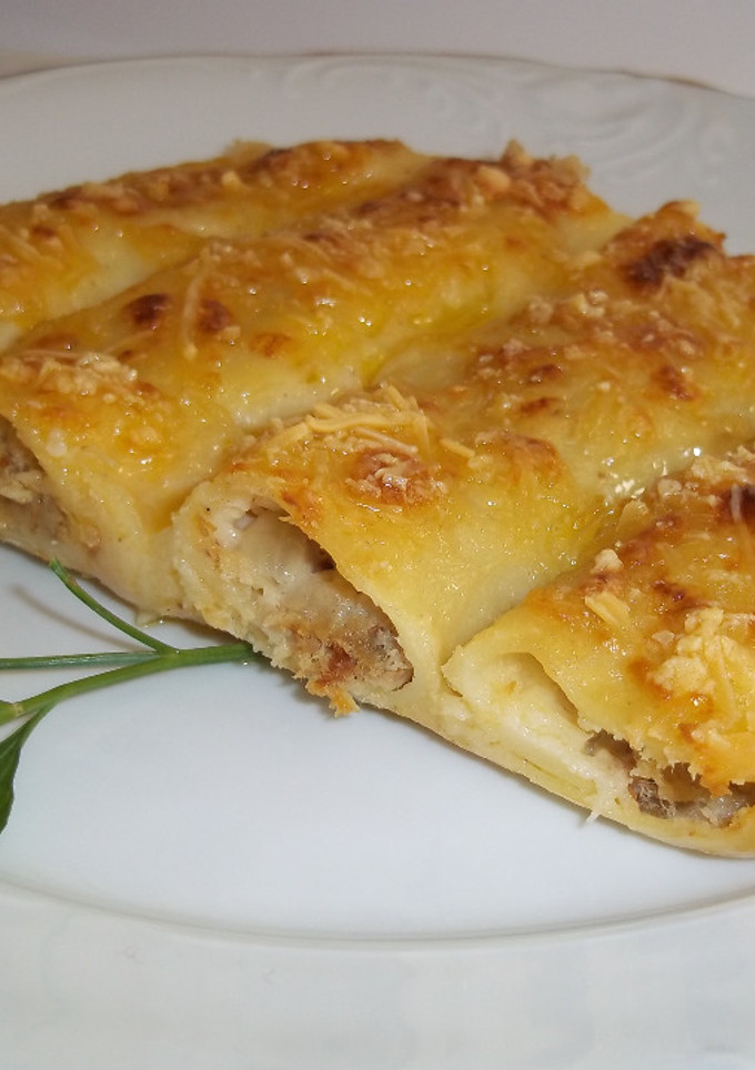 Una foto de Canelones con carne de cocido