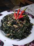 Tumis daun singkong remes telur