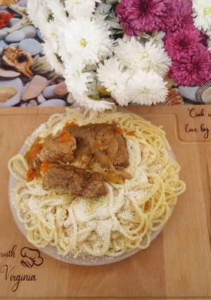 O poză a rețetei Spaghete cu carne de vițel fără sos.