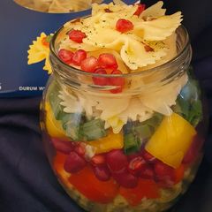 A picture of Rainbow Pasta Salad Jar.