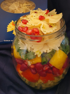 A picture of Rainbow Pasta Salad Jar.