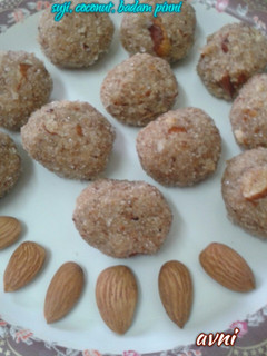 A picture of Suji coconut badam pinni.