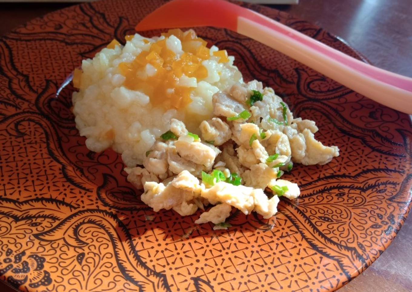 MPASI Nasi Labu Kuning dan Orak arik Jamur Telur (11 bulan)