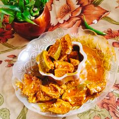 Raw mangoes pickle (spicy pickle) A picture of Raw mangoes pickle (spicy pickle).