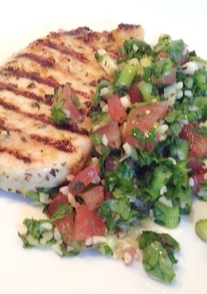 A picture of Tabbouleh and Lemon Grilled Chicken.