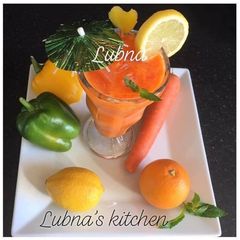 A picture of Carrot Smoothie with Red pepper,Orange and Lemon:.