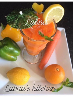 A picture of Carrot Smoothie with Red pepper,Orange and Lemon:.