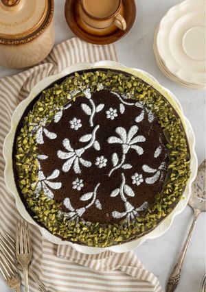 A picture of Pistachio Caprese Cake.