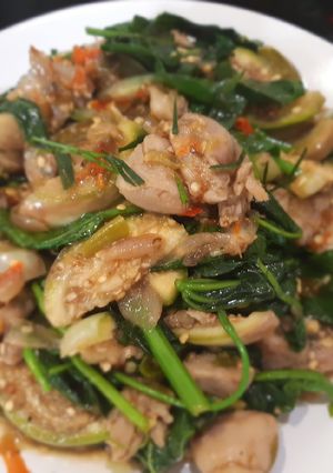 รูปของ ไก่ผัดน้ำพริกปลาร้า ผักเชียงดา & ไชยา ริมรั้ว #upcycle no. 1