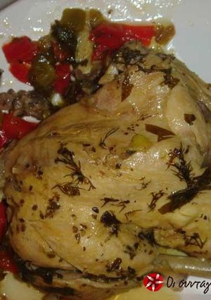 A picture of Chicken with oil and oregano.