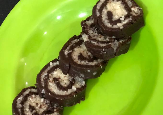 Chocolate coconut swiss rolls