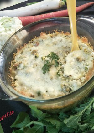 A picture of Winter Veg-cheesy Rice casserole(indian style).