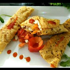 Paneer stuffing papad roll A picture of Paneer stuffing papad roll.