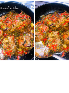 A picture of Pan grilled fish with bell pepper sauce🌶.