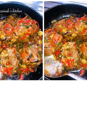 A picture of Pan grilled fish with bell pepper sauce🌶.