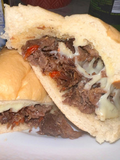 A picture of Philly cheese steak.
