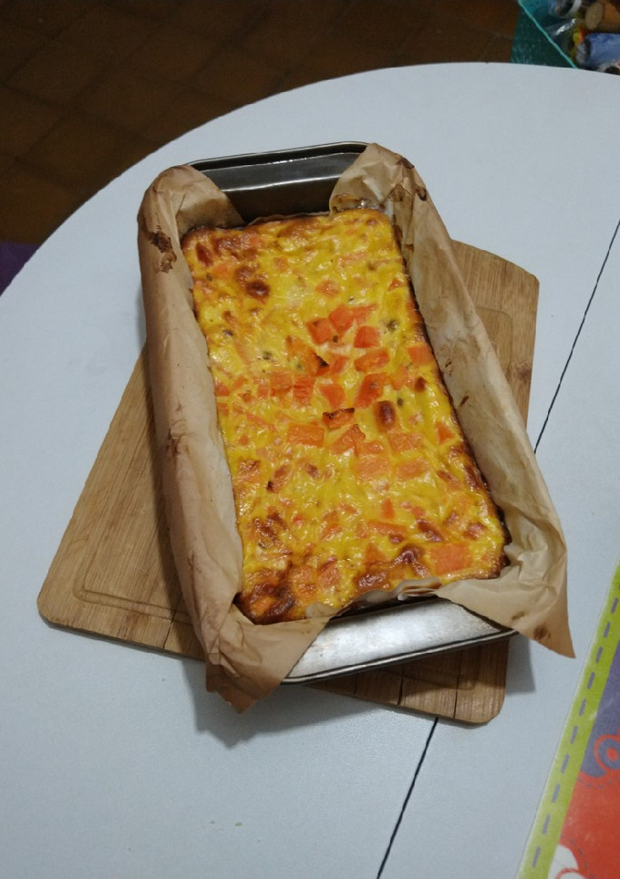 Una foto de Soufflé de zapallo, zanahoria y puré de papas