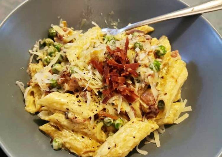 Easiest Way to Make Homemade Bacon and Pea Pasta