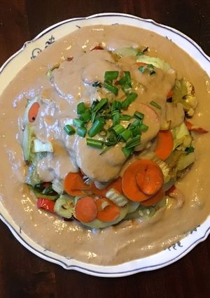 A picture of California Farm Hazelnut-Coconut Sauce Gado-Gado.