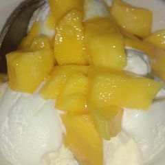 A picture of Ice Cream with mango.