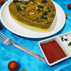 A picture of Trirangi Dhokla Cake.