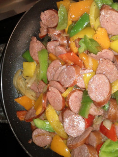 A picture of Polish sausage stir fry.
