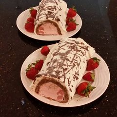 A picture of Chocolate Strawberry Ice Cream Cake Roll.
