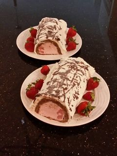 A picture of Chocolate Strawberry Ice Cream Cake Roll.